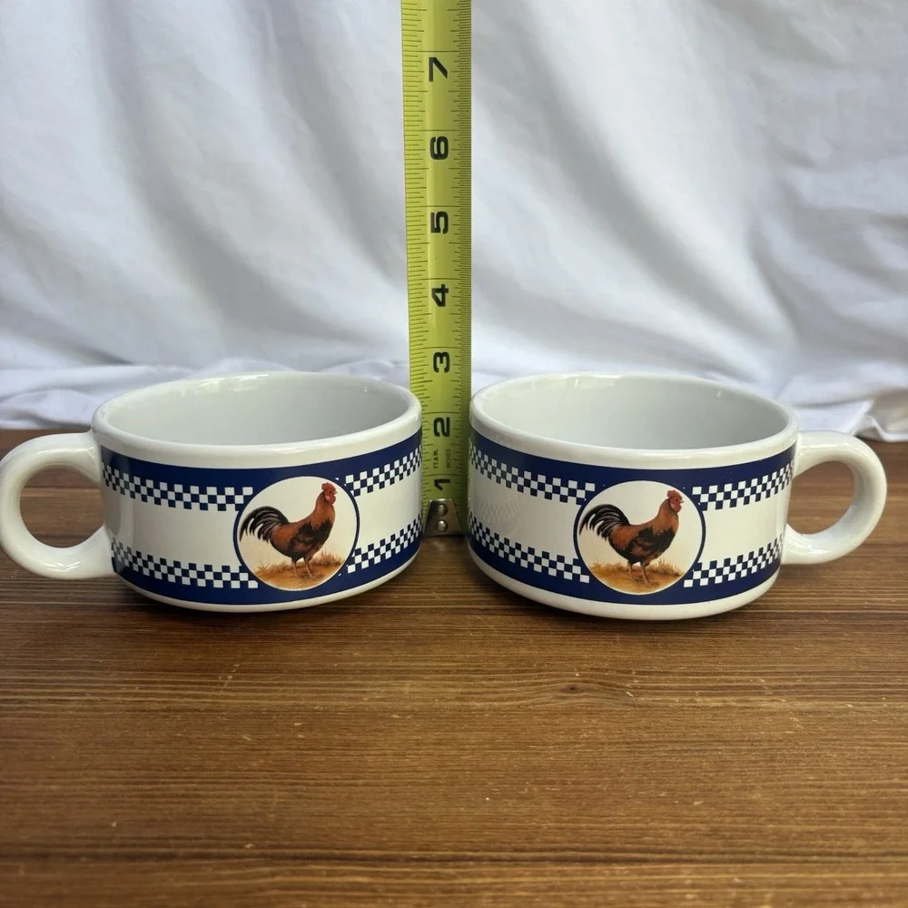 Houston Harvest Rooster Soup Mugs Set of 2 Ceramic Chicken Chili Bowls Farmhouse